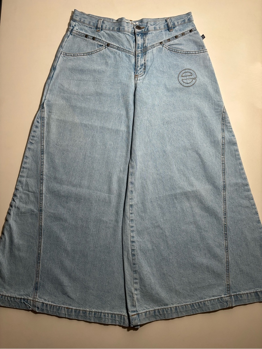 Elite models fashion wide leg rave fit light blue jeans unisex